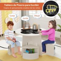 Juego de mesa y sillas para niños de 5 piezas, tablero de pizarra para escribir, mesa redonda apilable infantil con 4 taburetes de almacenamiento para actividades, arte, lectura (rosa) - details 14