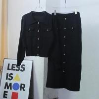 Conjunto de falda y Blazer de punto elegante para mujer, conjunto de 2 piezas a juego en negro, blanco y marrón, conjuntos de dos piezas de punto Vintage para otoño e invierno - details 11