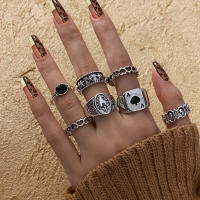 Conjunto de anillos de billar de póker de color plateado Vintage Punk para mujer Anillos de corazón gótico Hip Hop Y2k joyería de regalo masculina de moda coreana - details 26