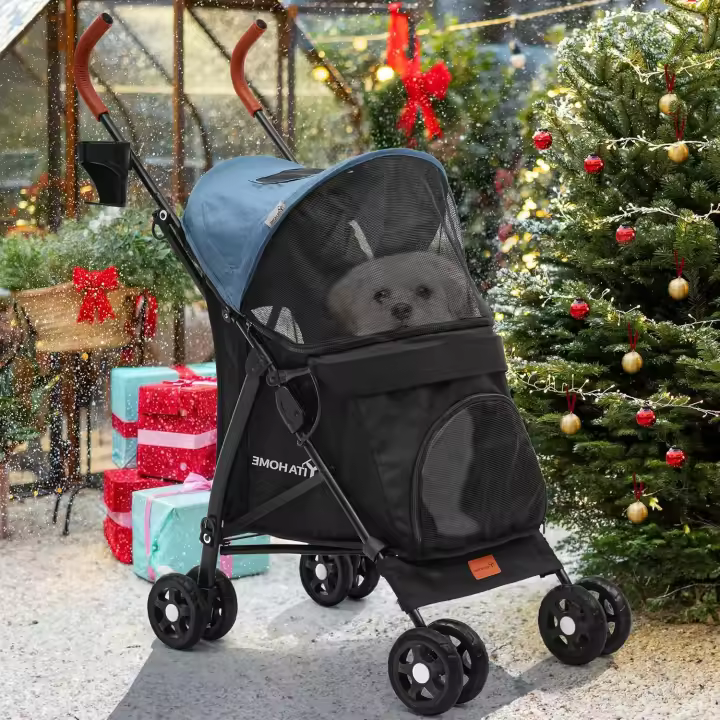 YITAHOME Cochecito para mascotas para perros pequeños a medianos, cochecito de 4 ruedas con correas para el hombro, cochecito de viaje plegable para mascotas con portavasos y bolsa de almacenamiento - 1