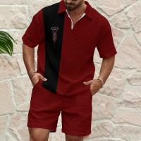 Conjunto de camisa y pantalones cortos con cremallera de un cuarto y cuello vuelto para hombre de tendencia de verano - details 20