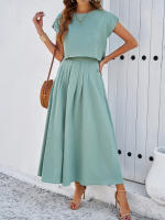 Conjunto de falda y top sin mangas de color sólido, elegante e informal para mujer, primavera verano - details 15
