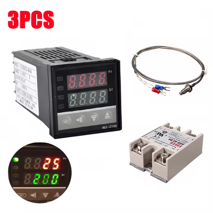 Panel controlador de temperatura PID REX-C100 digital kit de disipador de calor SSR-40A - 1