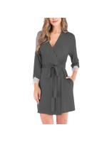 Batas para mujer Albornoz de punto Ropa de dormir suave y liviana hasta la rodilla con bolsillos Ropa de descanso S-XXL - details 18