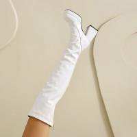 Botas hasta la rodilla de otoño e invierno, tacones súper altos, botas de cuero negro, actuación de pole dance, botas de mujer, cremallera lateral - details 25