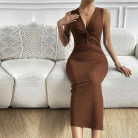 Vestido sin mangas de mujer con cuello V torcido y cintura cerrada - details 3