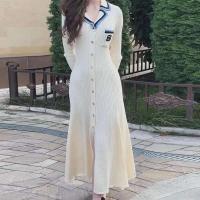 Vestido de punto ajustado elegante para mujer, vestidos Vintage de diseñador de manga larga con letras y una botonadura, suéter de invierno 2024 - details 2