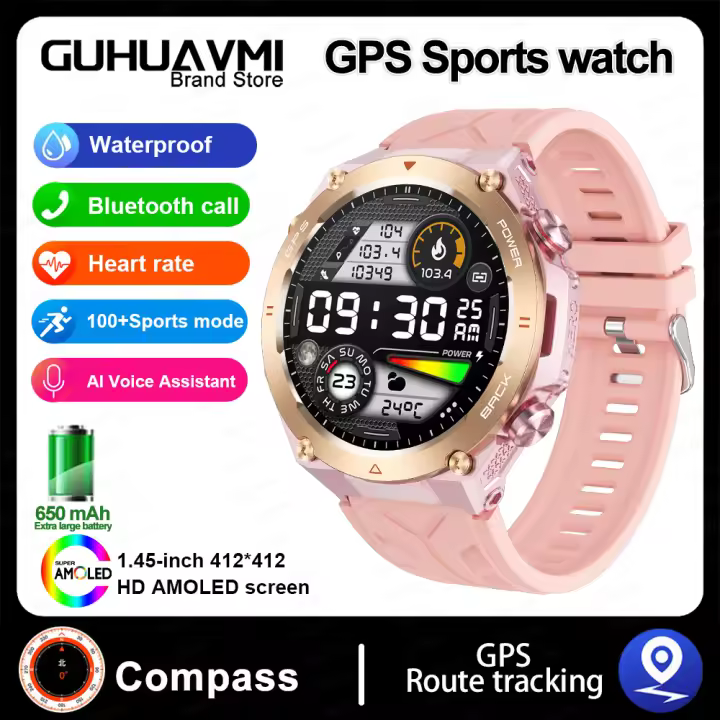 2024 nuevo reloj inteligente GPS pantalla Ultra HD de 1,45 pulgadas GPS incorporado y brújula hacer/reparar llamadas telefónicas batería de 650mAh pulseras inteligentes, regalo de Año Nuevo - 1