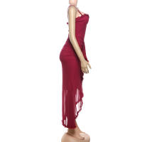 BUNO-vestidos de fiesta de malla irregulares, novedad de 2024, vestido ceñido con tirantes finos, vestido largo fruncido a la moda para mujer - details 40