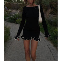Vestido de punto de manga larga para mujer, Falda corta ajustada con borde de volantes, fragancia pequeña, sexy, Otoño e Invierno - details 3