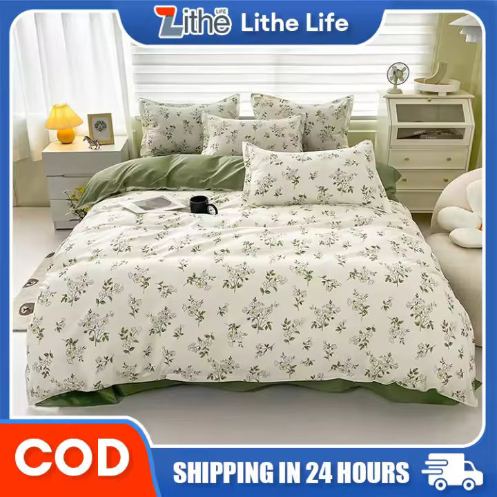 4in1 Bedsheet Bedding Set High Quality Cotton Bedsheet Set Duvet Cover Single/Queen/King Size - 1