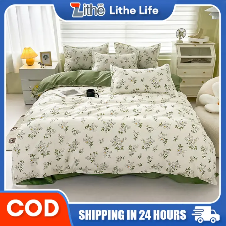 4in1 Bedsheet Bedding Set High Quality Cotton Bedsheet Set Duvet Cover Single/Queen/King Size - 1