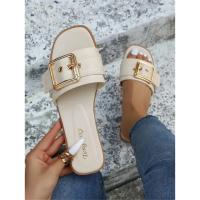 Nuevas zapatillas planas blancas de oficina resistentes al desgaste con punta abierta y hebilla con personalidad para mujer, sandalias de playa de arena para verano, zapatos de mujer - details 4