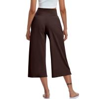 2024 primavera y verano mujeres elástico cintura alta 3/4 pantalón sólido Casual ajuste activo pantalones de pierna Capris anchos pantalones con bolsillos - details 50