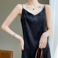 Vestido de Seda de Simulación Francés Satén Falda Larga de Chaleco Delgado con Cuello en V para Mujer Moda de Verano - details 7
