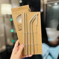 Pajita de acero inoxidable para beber, juego de pajitas de plata curvadas y rectas de 6mm, reutilizable, 2 paquetes de 5 unids/lote por paquete - details 1