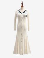 Vestido de punto ajustado elegante para mujer, vestidos Vintage de diseñador de manga larga con letras y una botonadura, suéter de invierno 2024 - details 10