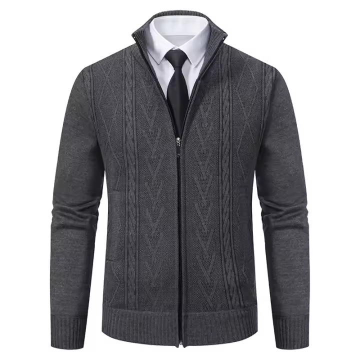 Chaqueta gruesa para hombre, cárdigan de punto con cuello levantado, cálido, para otoño e invierno - 1