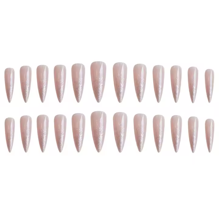 Uñas postizas puntiagudas con purpurina rosa, decoración a prueba de salpicaduras, salón de uñas para mujeres y niñas - 1