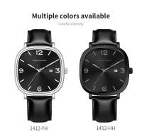 Reloj de Pulsera para Hombres de Moda Cuadrada Automático, Movimiento de Cuarzo, Diseño de Negocios Casual, Cuero Negro, Marca Premium - details 4
