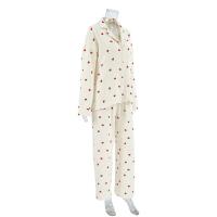 Novedad de verano, conjunto de manga larga 100% algodón con estampado de corazón de amor, pijama con botones para mujer con cuello TRE de 2 piezas, pijamas - details 6