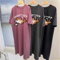 Vestido tipo jersey de manga corta para mujer, holgado, de gran tamaño, con estampado de gato de dibujos animados retro americano - details 4