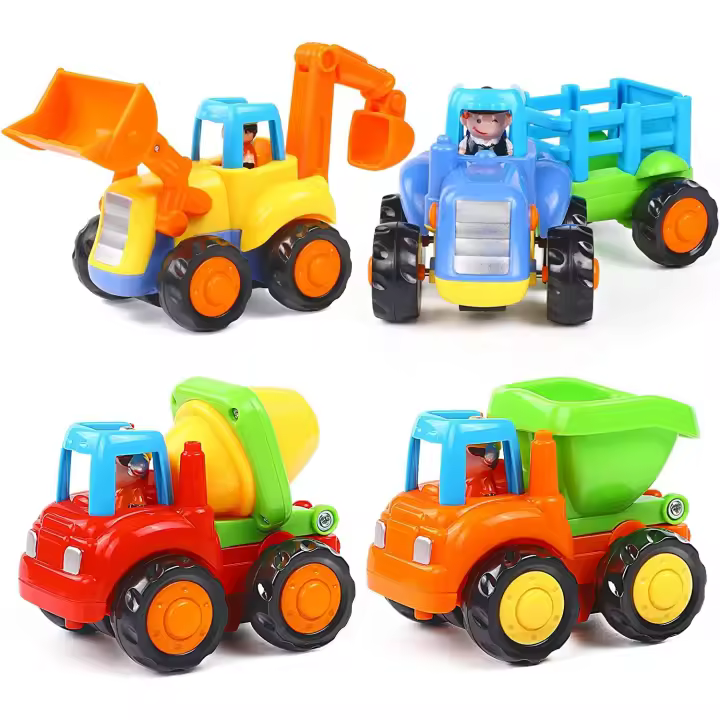 Inertia Toy Early Educational Toddler Baby Toy Friction Powered Cars Push and Go Cars Tractor Bulldozer Dumper Cement Mixer - 1