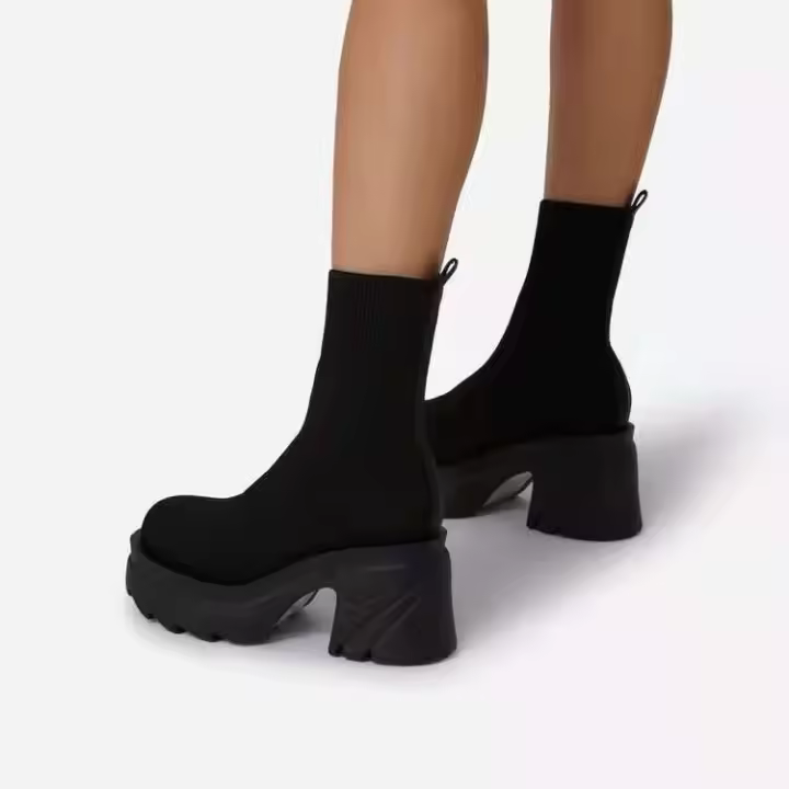 2024 nuevos zapatos de mujer de botines de tacón grueso con suela de goma cómoda Flyknit a la moda - 1