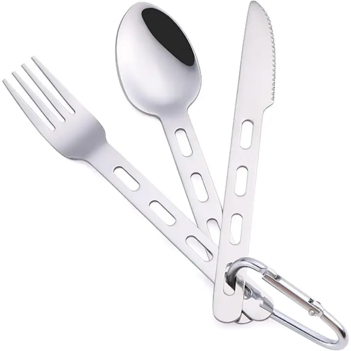 Entersports Juego de Cubiertos de Camping Cuchara Fork Hecha de Acero Inoxidable - 1