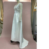 2025 nuevo vestido elegante hasta la cintura con encaje de lentejuelas, vestido de noche blanco de manga media con cuello en V simple - details 9