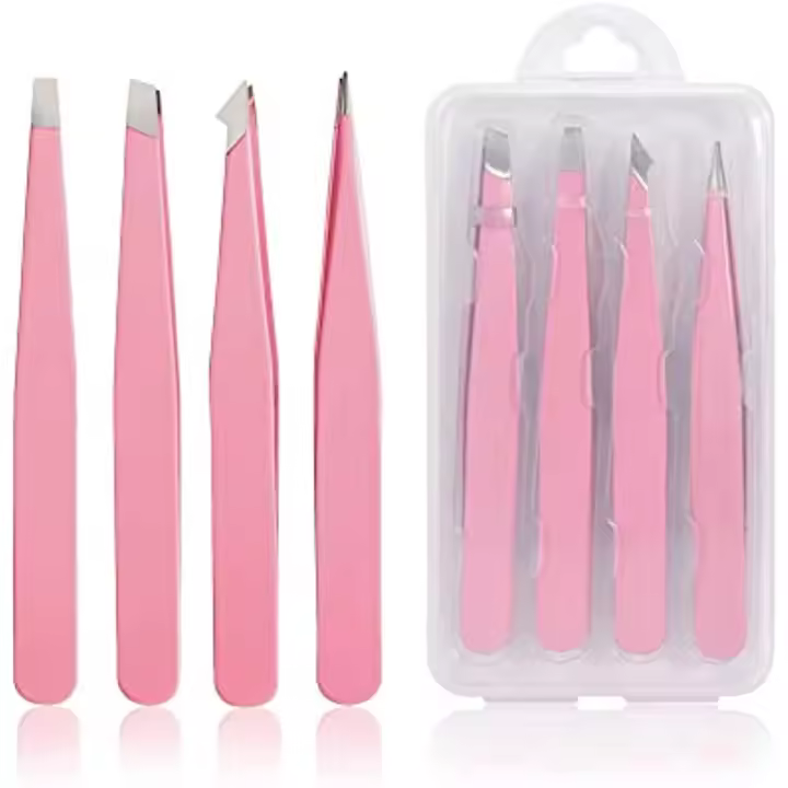 Pinzas profesionales de acero inoxidable para eliminación de espinillas, pinzas de precisión para cejas, vello Facial, 4 piezas - 1