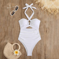 Nuevo traje de baño para mujer, traje de baño de una pieza de cintura alta de Color sólido, Bikini - details 6