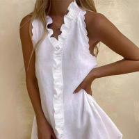 Elegante Vestido de Playa Boho para Mujer Cuello en V, Manga sin Aguja, Algodón y Lino Blanco, Perfecto para el Verano - details 2