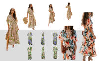Vestido Midi de Estilo Boho Floral Cuello en V Profundo, Manga Dolman, Volante, Paño de Playa - details 5