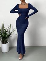 2024 Otoño e Invierno nuevo cuello cuadrado adelgazante cintura diseño sentido de la moda vestido de mujer tejido - details 8