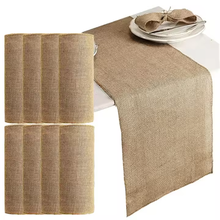 Camino de mesa de arpillera Vintage, tela de yute Natural, decoración de fiesta de boda de país, suministros de decoración de silla de mesa de Navidad, 12 piezas - 1