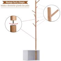 Organizador de Armario Tipo Árbol Morno con 6 Ganchos Bambú y MDF Tamaño 40x30x180cm - details 5