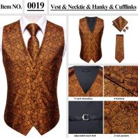 Chaleco ajustado, corbata, bolsillo, gemelos cuadrados, chaleco de seda para hombre, conjunto de corbata para traje, vestido, chalecos florales de cachemira de boda, regalo - details 17