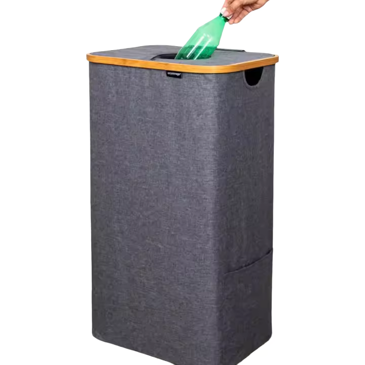 Cubo de reciclaje plegable para bebidas, cesta de lactancia con botella de bambú de gran tamaño, con bolsa interior - 1
