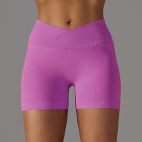 Hamidou pantalones cortos deportivos para mujer, Shorts de Yoga con cintura cruzada, gimnasio, entrenamiento, correr, cintura alta, realce de cadera, sin costuras, Fitness - details 47
