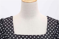 Vestido midi de fiesta de lunares para mujer, elegante, de manga corta, con cuello cuadrado, línea A, estilo años 50 y 60. - details 44