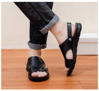 Sandalias de cuero para hombre, zapatos suaves de playa y exterior, planos, color negro, para jardín, 2024 - details 5