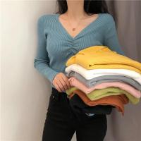 2025 suéter Sexy con cuello en V para mujer, Jersey de punto de otoño, Jersey elegante suave coreano ajustado de manga larga para mujer, Top básico nuevo de invierno - details 13