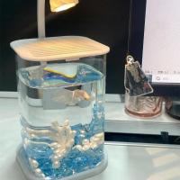 Pecera decorativa de paisaje acrílico de alta transparencia, inastillable con tapa, pecera de pez dorado, luz LED, pecera Betta - details 4