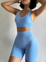 Conjuntos de Yoga de 2 uds., trajes de entrenamiento de cintura alta para mujer, ropa de gimnasio, trajes deportivos, chándal de Fitness, ropa deportiva, traje corto - details 15