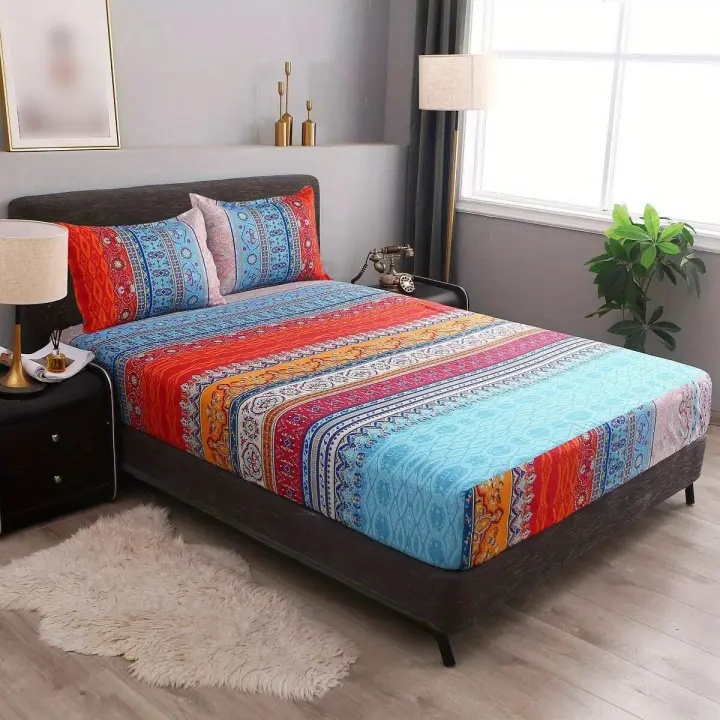 Juego de sábanas bohemias ajustables de color, ropa de cama suave y cómoda de estilo bohemio para dormitorio, 2/3 unidades - 1