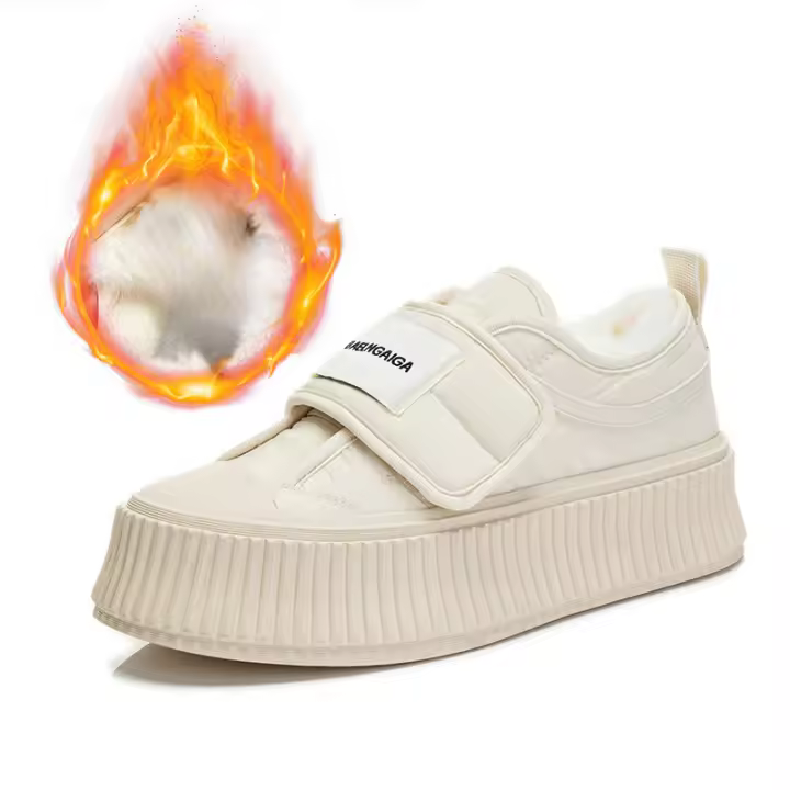 Zapatos de galleta de piel de conejo real nuevos zapatos blancos pequeños zapatos de pan versátiles casuales para mujeres - 1