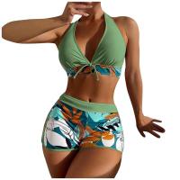 Bikini abierto con estampado de hojas retro en talla grande, conjunto de traje de baño de dos piezas con correas estables para mujer - details 16