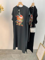 Camiseta de manga corta Retro americana para mujer, falda, vestido largo informal holgado de talla grande con abertura, novedad de verano 2025 - details 5