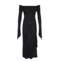 BUNO-elegante moda volantes oscuros vestido largo dividido gótico Slash cuello manga larga Maxi vestidos para mujeres 2023 vacaciones playa - details 6